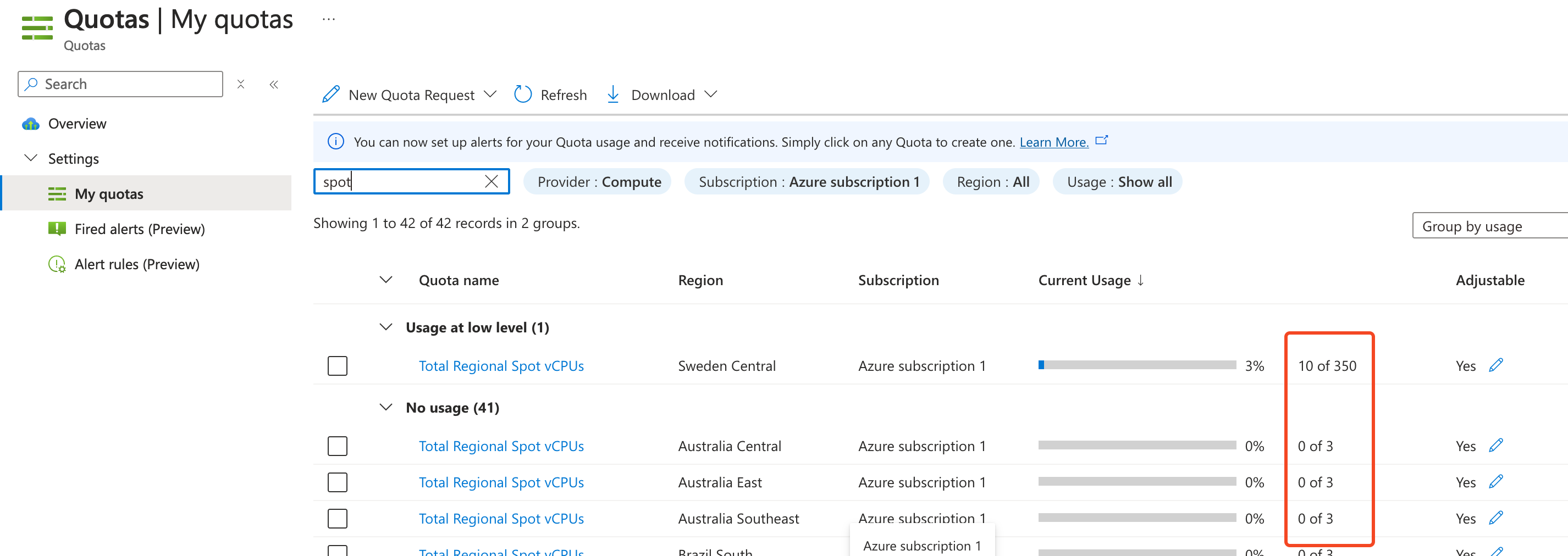 Azure quotas
