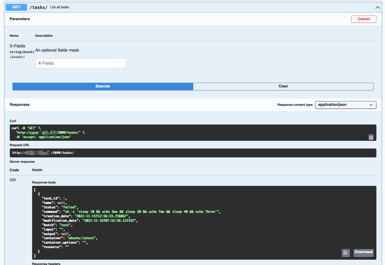Task API list